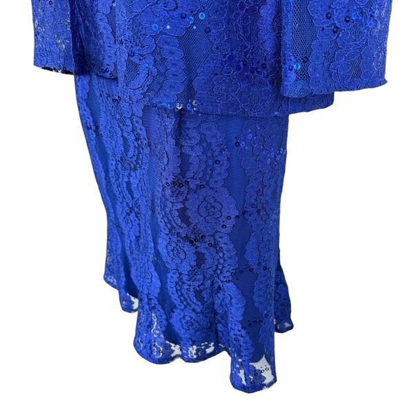 Alex Evenings Blue Lace Sleeveless Dress & Sheer Jacket Set Sequin Party sz 10 - Picture 8 of 16